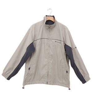 Champion USA Mens Active Jacket Size Medium Full Zip Mock Neck Long Sleeve Beige